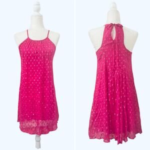 Revolve Ella Moss Womens Hot Pink Lucie Metallic Dot Mini Halter Dress Small